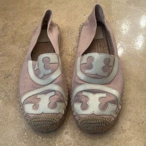 Tory Burch Poppy Pink Canvas Espadrille Flats Size 8